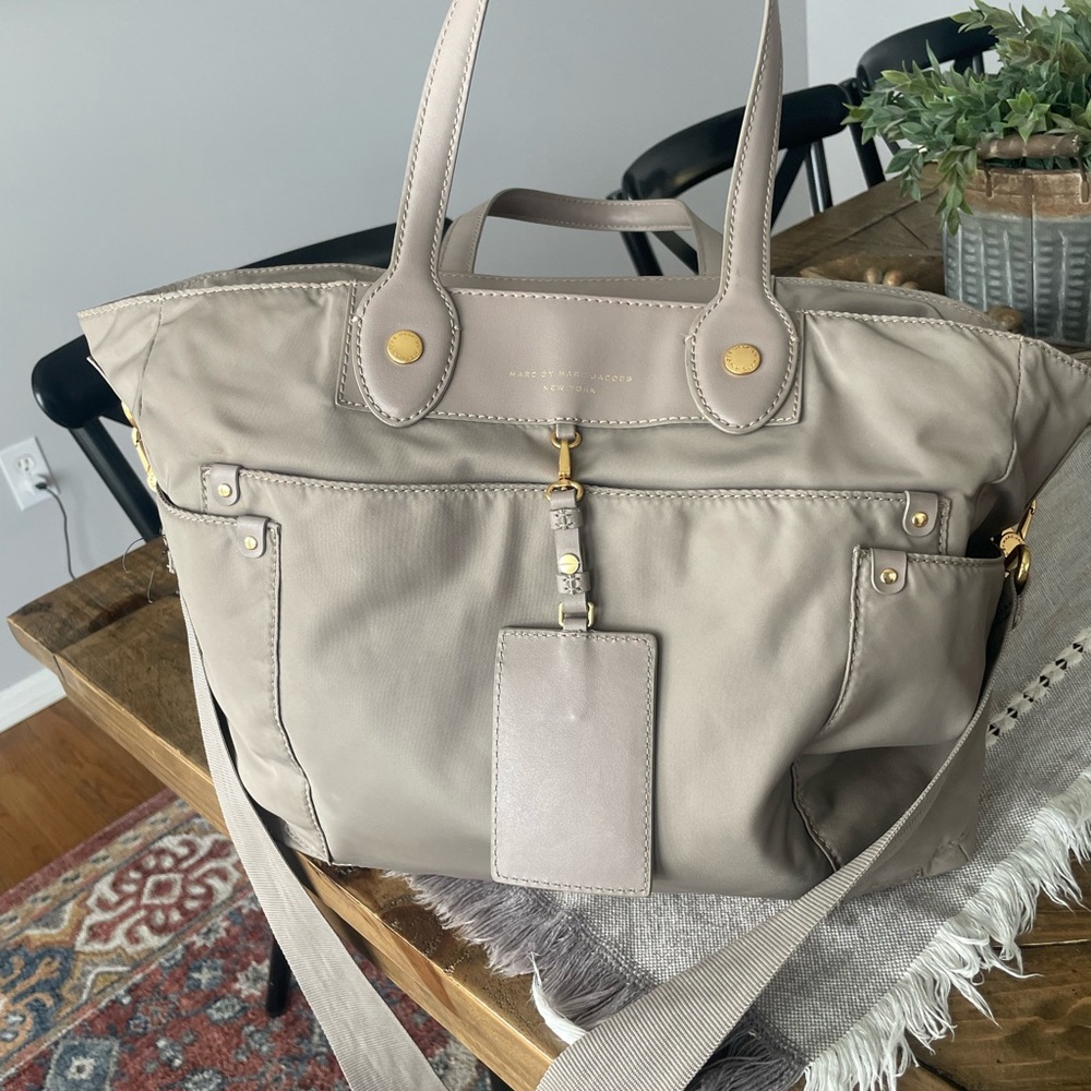 Marc Jacob’s Taupe Nylon Tote Bag with Leather Trim